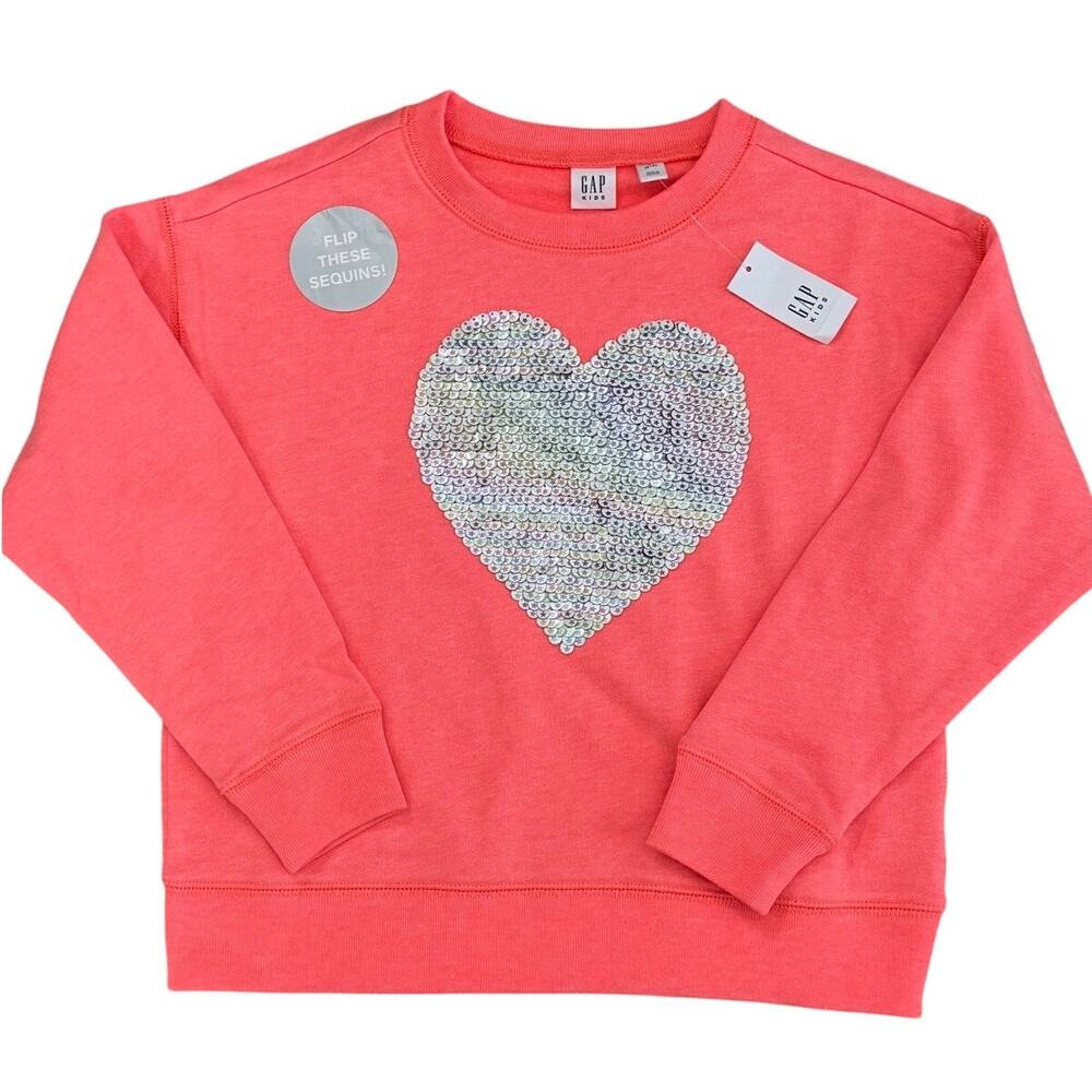 Gap Kids Girls Flip Sequin Heart Sweatshirt Neon Small 6-7y NWT
